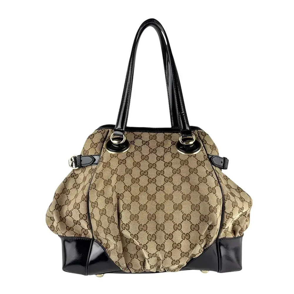 Gucci Abbey GG Canvas Leather Shoulder Bag Black Brown